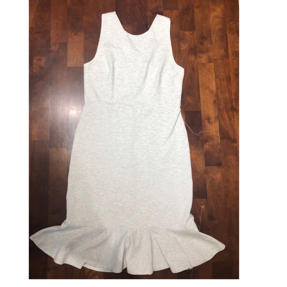 Grey stretch, cross-cross open back peplum dress